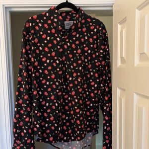 Naked & Famous Regular Shirt black with red Daruma dolls